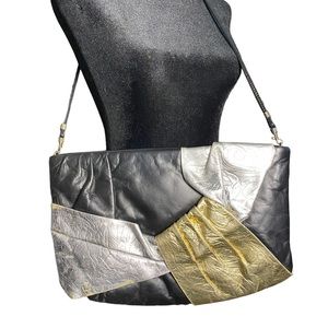 Vintage Black, Gold and Silver Leather Purse.